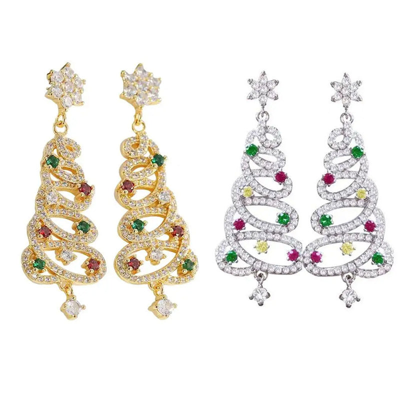 New Full Inlaid Colorful Zircon Christmas Tree Tassel Earrings Women's