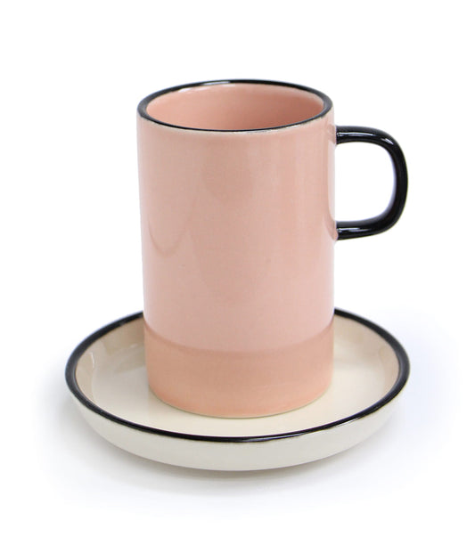 Retro  Stonenamel Pink Cup with a Saucer