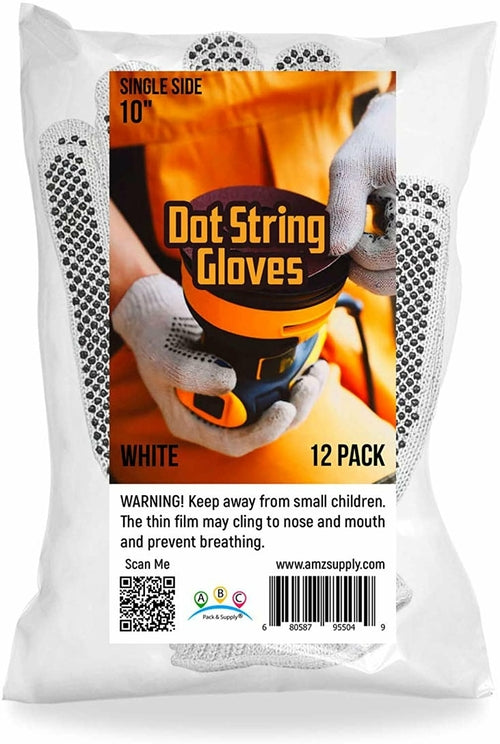 Pack of 12 Single Side Dot String Gloves 10” Size Cotton String Knit