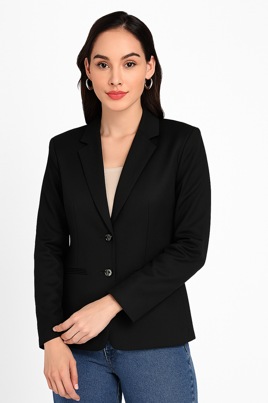 Women's Black Blazer – Formal Notched Lapel, Two-Button Closure-M