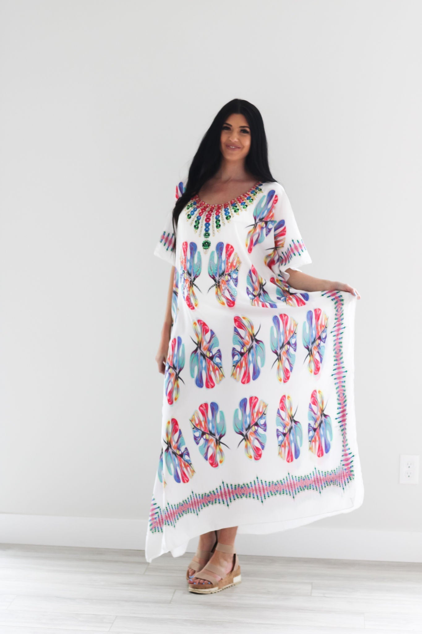 white lounge caftan dress for women