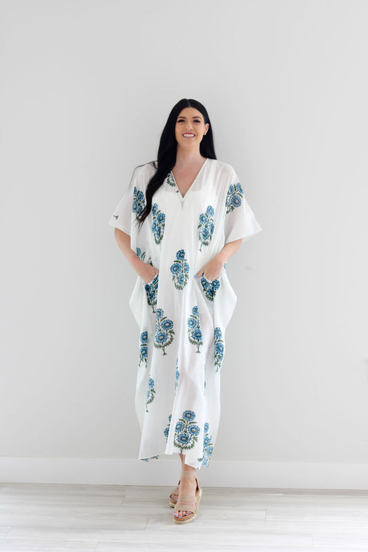 Block print Cotton Kaftan, Loose Cotton Dress, Plus Size Kaftan Dress