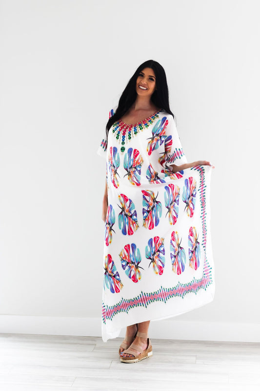 white lounge caftan dress for women