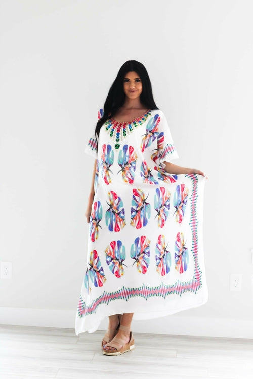 white lounge caftan dress for women