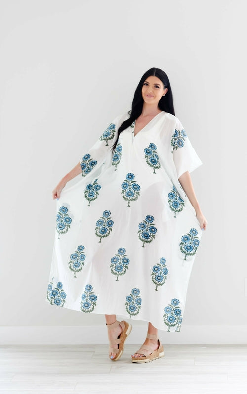 Block print Cotton Kaftan, Loose Cotton Dress, Plus Size Kaftan Dress