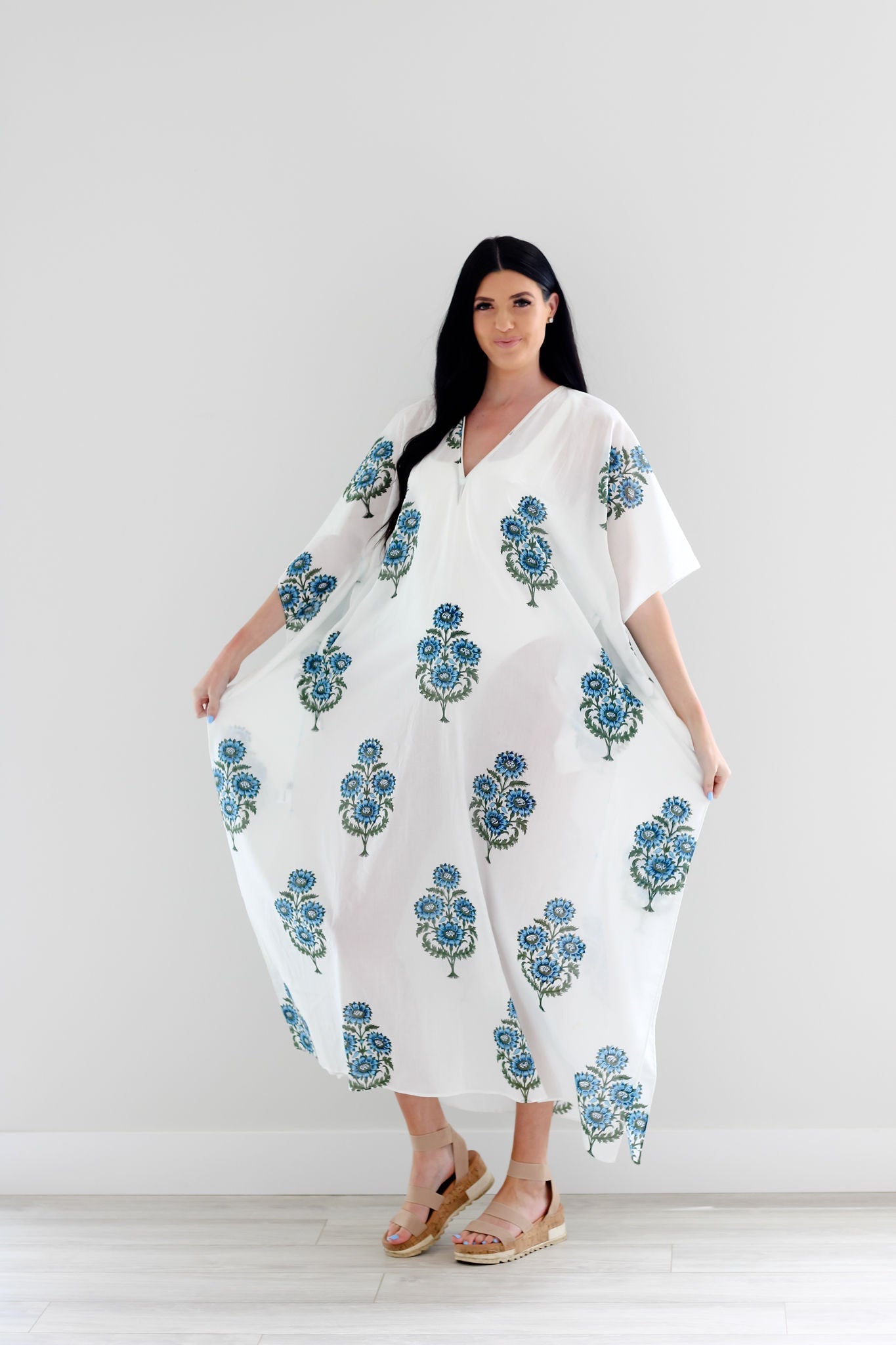 Block print Cotton Kaftan, Loose Cotton Dress, Plus Size Kaftan Dress