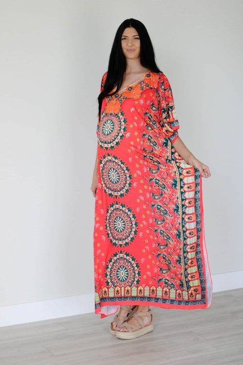 Mexican Kaftan Dress, Summer Caftan For Women,Silk