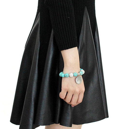 Antique Silver White Metal Bracelet with Synthetic Turquoise
