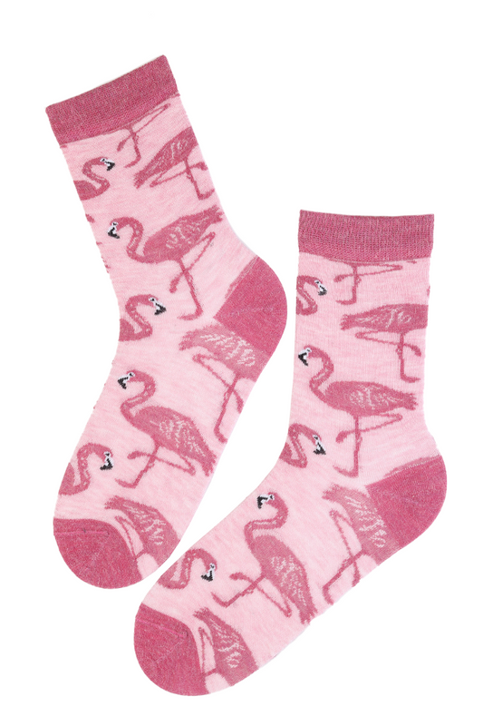 Angora wool socks with flamingos