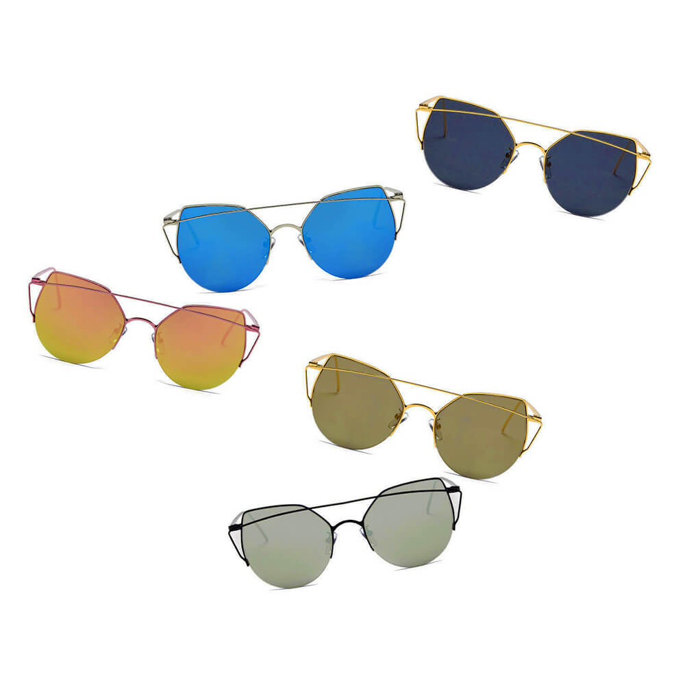 NEW ME IM Modern Cat Eye Mirrored Flat Lens Sunglasses Circle