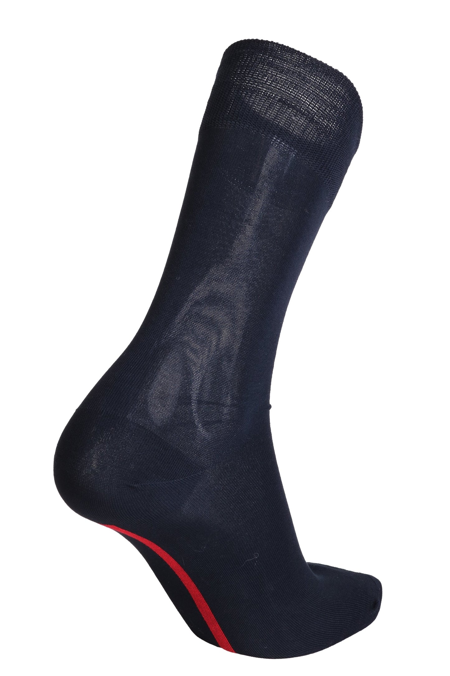 Dark blue dress socks with red stripe for men