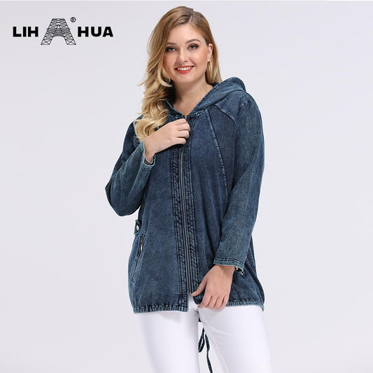 Women's Plus Size Spring Casual Denim Jacket Woman High Flexibility