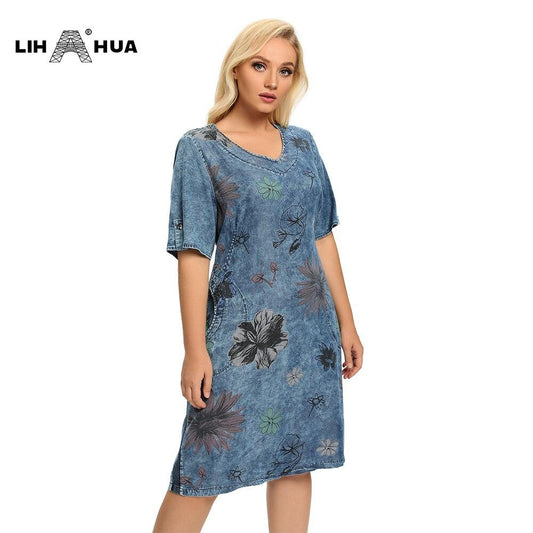 Women's Plus Size Denim Dress Summer Slim Fit Dress Casual Dress