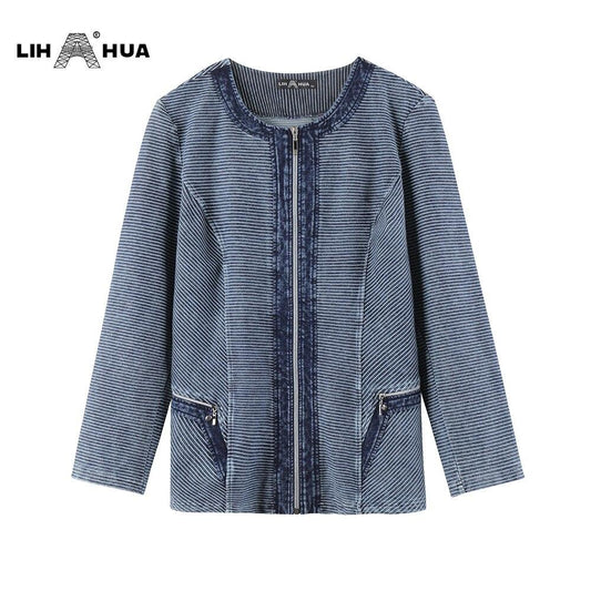 Women's Plus Size Casual Fashion Denim Jacket Premium Stretch Knitted