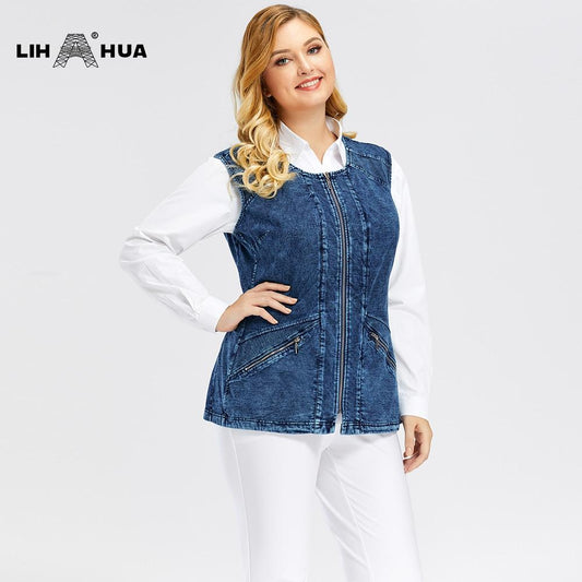 Women's Vest Plus Size Casual Denim Vest  Stockinet high flexibility