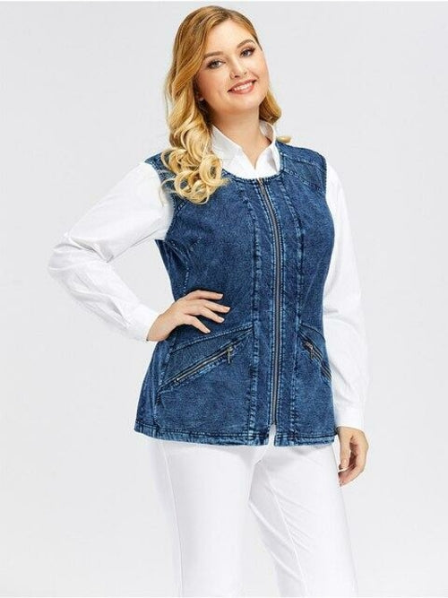 Women's Vest Plus Size Casual Denim Vest  Stockinet high flexibility