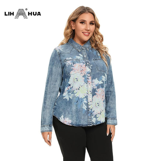 Women's Blouses Plus Size Denim Tops Shirt Summer Shirt Casual Sleeve