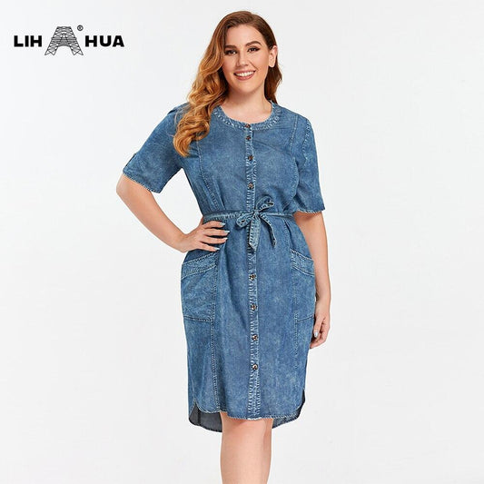 Women's Plus Size Denim Dress Summer Slim Fit Dress Casual Dress Woven