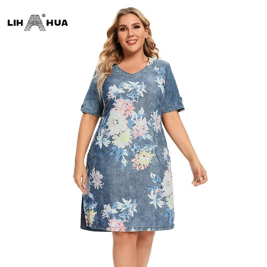 Women's Plus Size Denim Dress Summer Slim Fit Dress Casual Dress