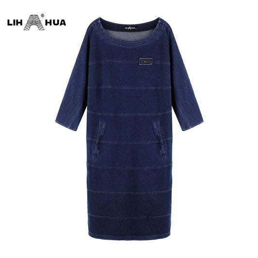 Women's Plus Size Denim Dress Elasticity  Knitted Denim Dresses Slim