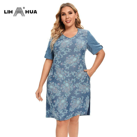 Women's Plus Size Denim Dress Summer Slim Fit Dress Casual Dress