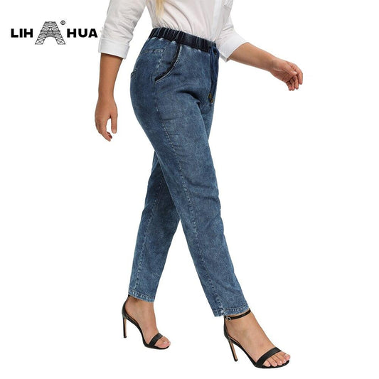 Women's Plus Size Casual Jeans High Flexibility Cotton Woven Thin