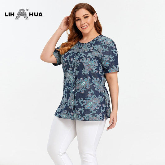 Women's Blouses Plus Size Denim Tops Shirt Summer Shirt Casual Sleeve