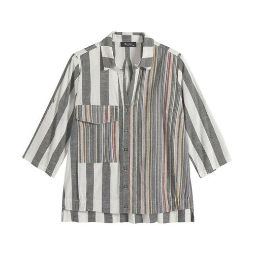Women's Plus Size Spring Cotton Striped Shirt With Pockets And Button