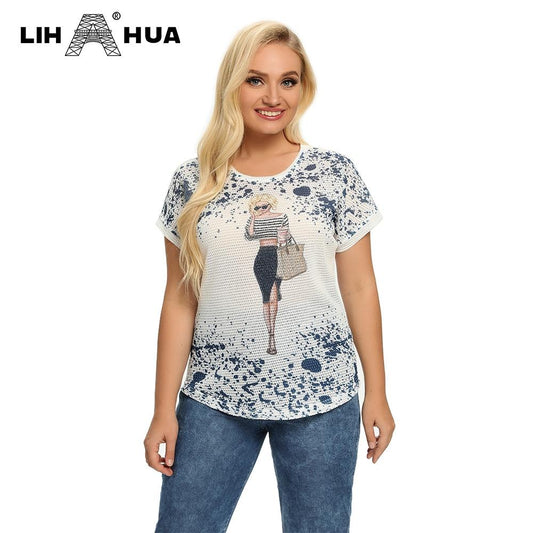 Women's Plus Size Summer Polyester Short-Sleeved T-Shirt With Stretch