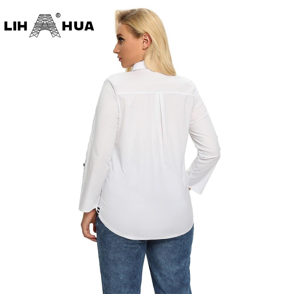 Women's Plus Size Spring Shirt With Elastic Printing And Beaded Lapel
