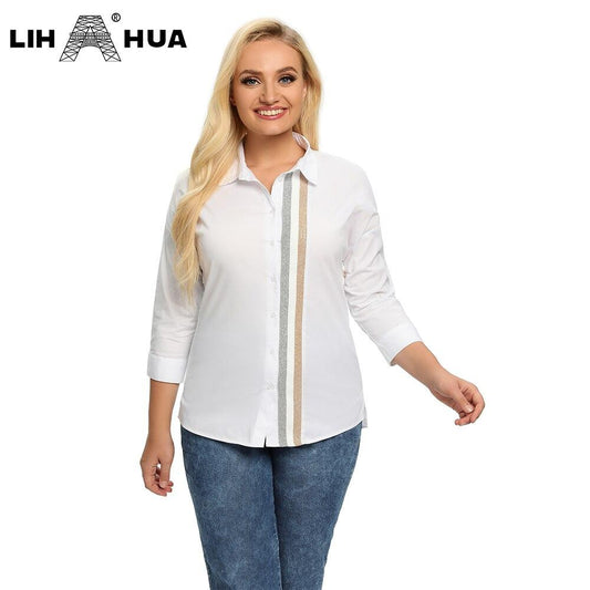 Women's Plus Size Spring Shirt With Elastic Lapel Tie Button With