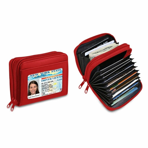 Genuine Leather Credit Card Wallet for Women w/ ID Display Window