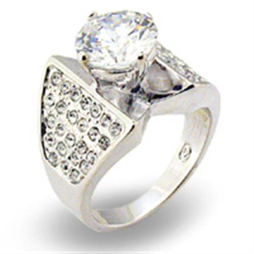 Rhodium 925 Sterling Silver Ring with AAA Grade CZ  in Clear