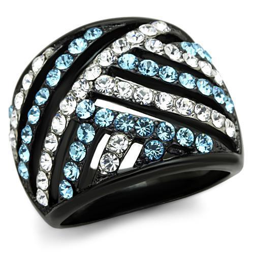 Two-Tone IP Black Stainless Steel Ring with Top Grade Crystal
