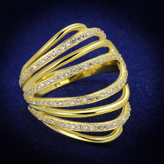 Gold 925 Sterling Silver Ring with AAA Grade CZ in Clear