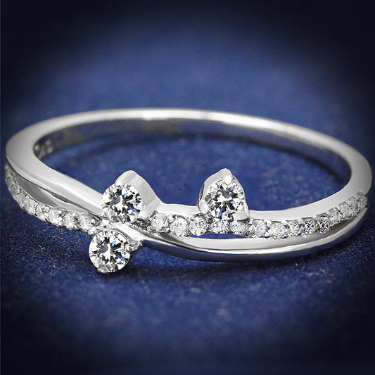 Rhodium 925 Sterling Silver Ring with AAA Grade CZ  in Clear