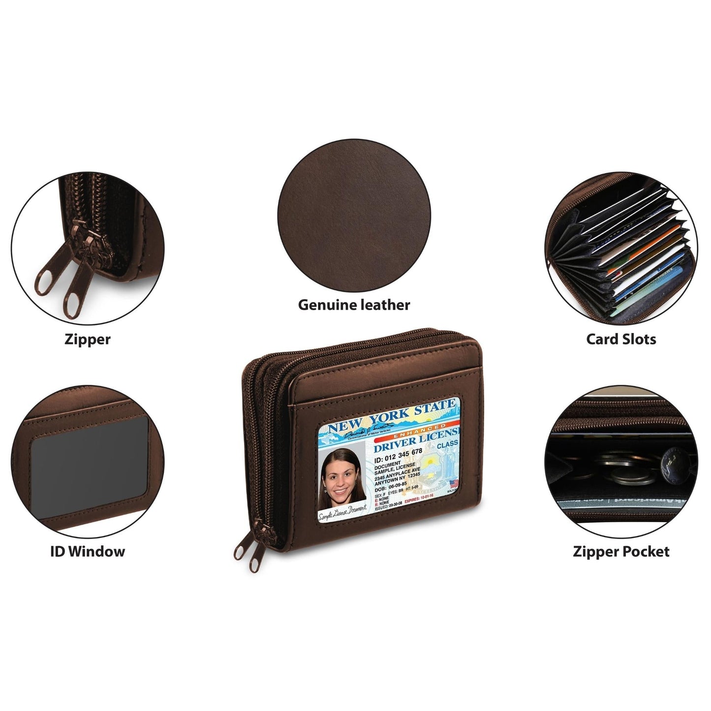 Genuine Leather Credit Card Wallet for Women w/ ID Display Window
